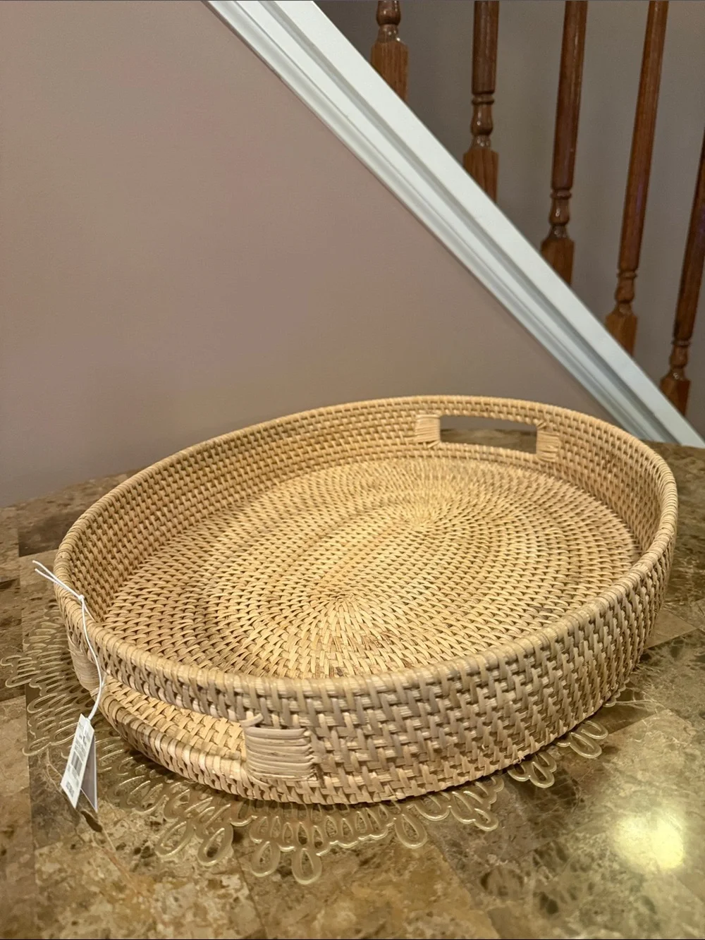 Pottery Barn Tava Natural Handwoven Oval Tray with Side Handles